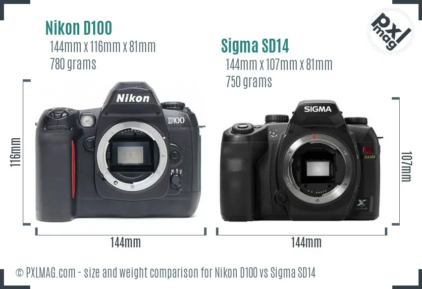 Nikon D100 vs Sigma SD14 size comparison