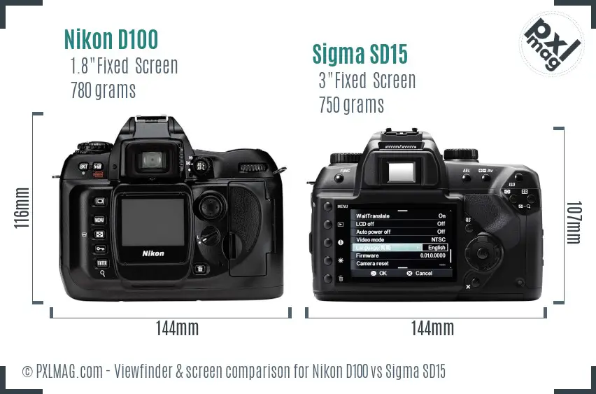 Nikon D100 vs Sigma SD15 Screen and Viewfinder comparison