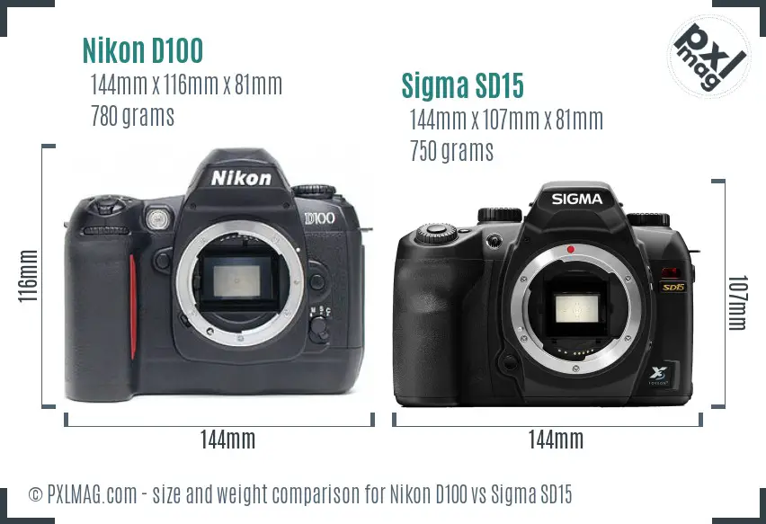 Nikon D100 vs Sigma SD15 size comparison