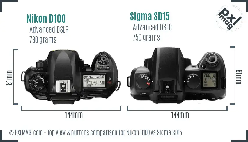 Nikon D100 vs Sigma SD15 top view buttons comparison