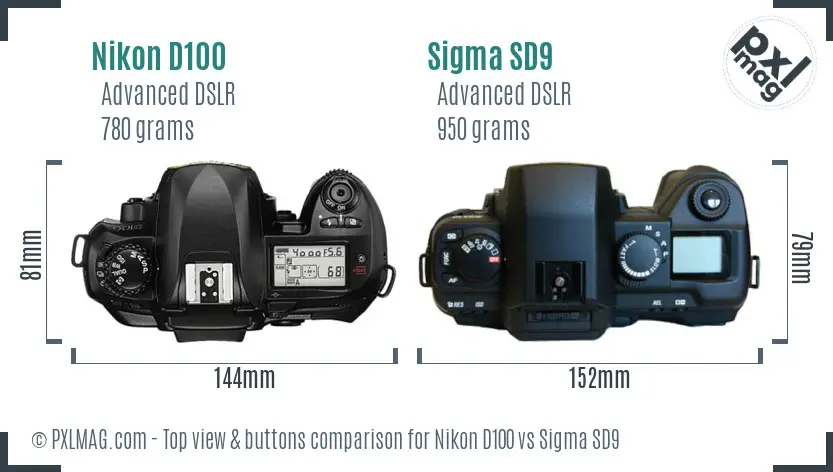 Nikon D100 vs Sigma SD9 top view buttons comparison