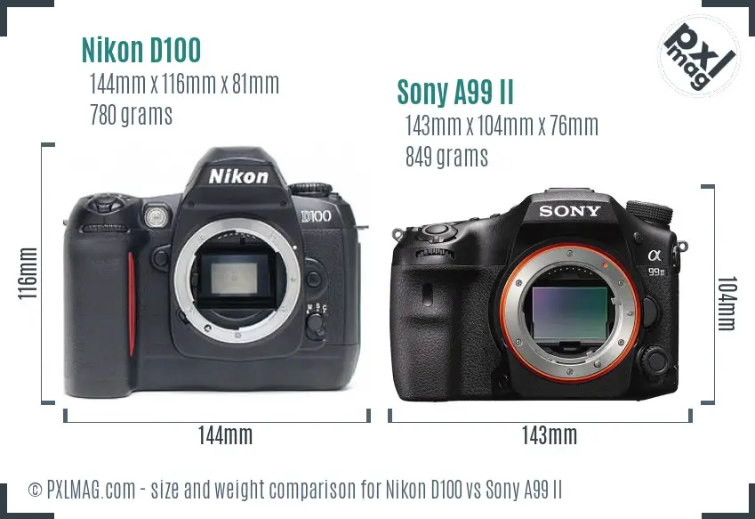 Nikon D100 vs Sony A99 II size comparison