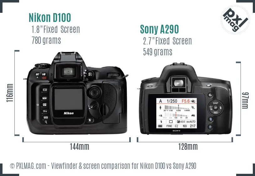 Nikon D100 vs Sony A290 Screen and Viewfinder comparison
