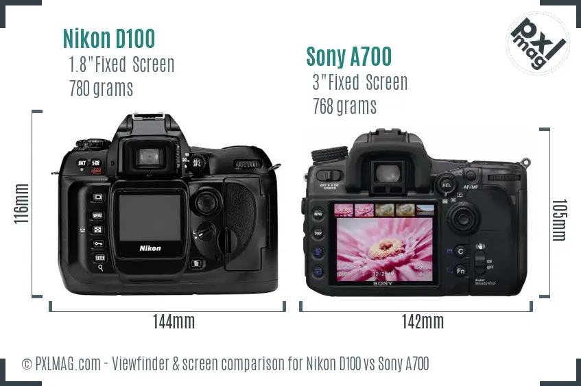 Nikon D100 vs Sony A700 Screen and Viewfinder comparison