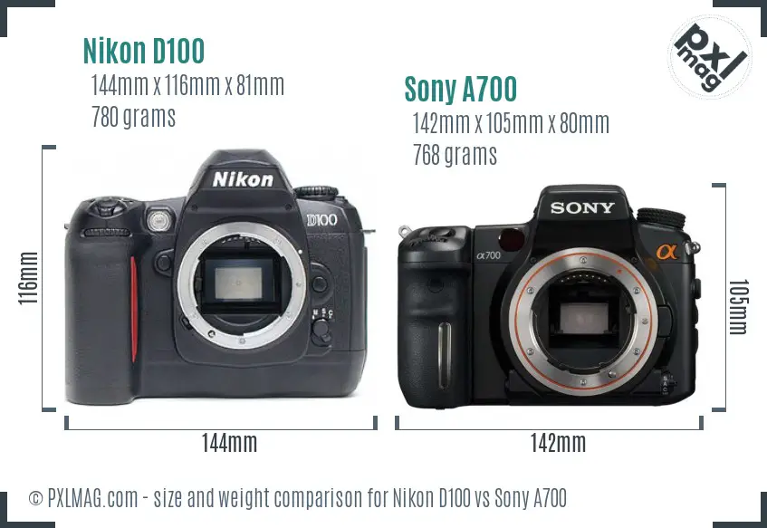Nikon D100 vs Sony A700 size comparison