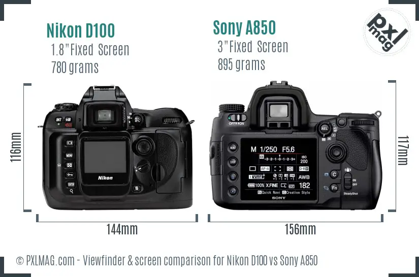 Nikon D100 vs Sony A850 Screen and Viewfinder comparison