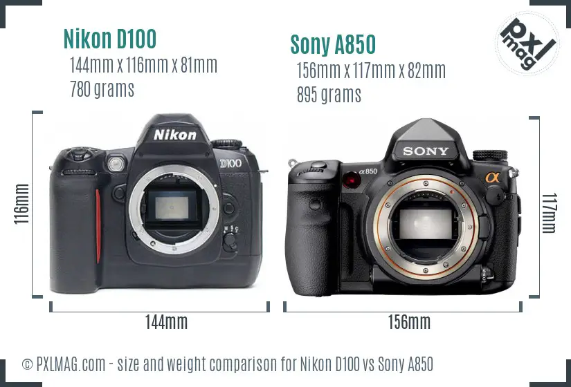 Nikon D100 vs Sony A850 size comparison