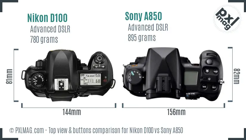 Nikon D100 vs Sony A850 top view buttons comparison