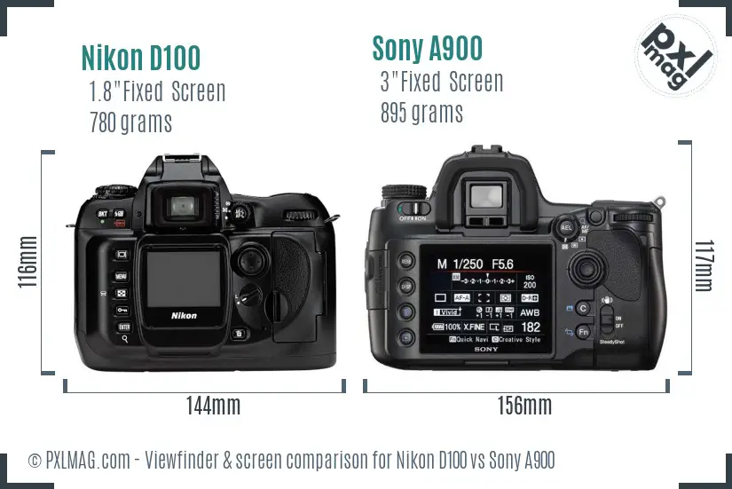 Nikon D100 vs Sony A900 Screen and Viewfinder comparison