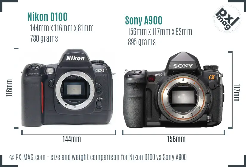 Nikon D100 vs Sony A900 size comparison