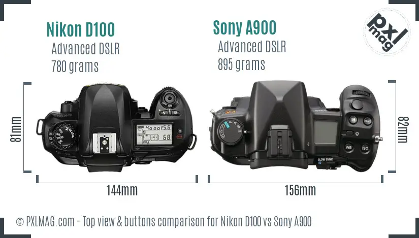 Nikon D100 vs Sony A900 top view buttons comparison