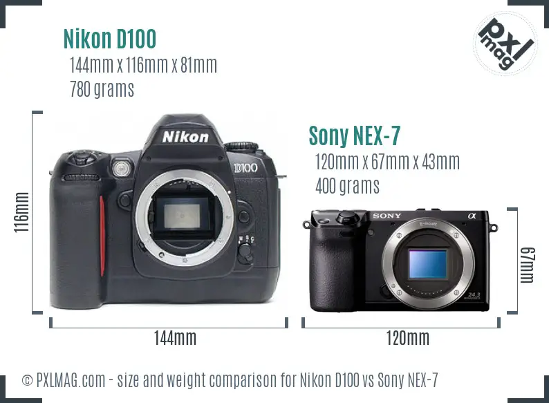 Nikon D100 vs Sony NEX-7 size comparison