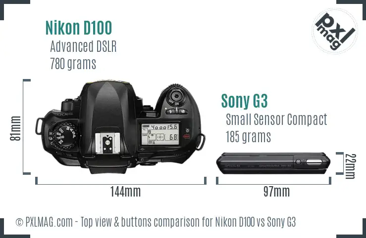 Nikon D100 vs Sony G3 top view buttons comparison