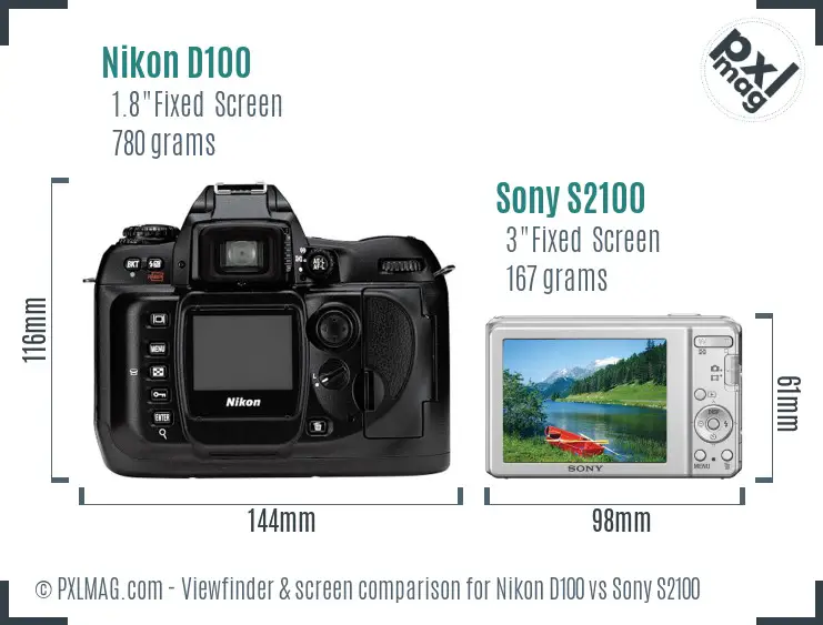 Nikon D100 vs Sony S2100 Screen and Viewfinder comparison