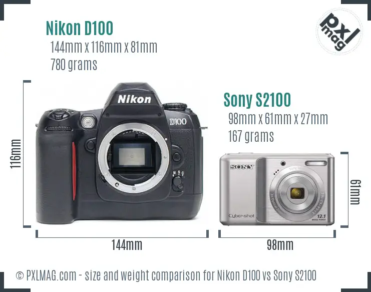 Nikon D100 vs Sony S2100 size comparison