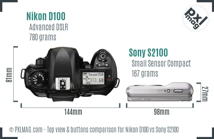 Nikon D100 vs Sony S2100 top view buttons comparison