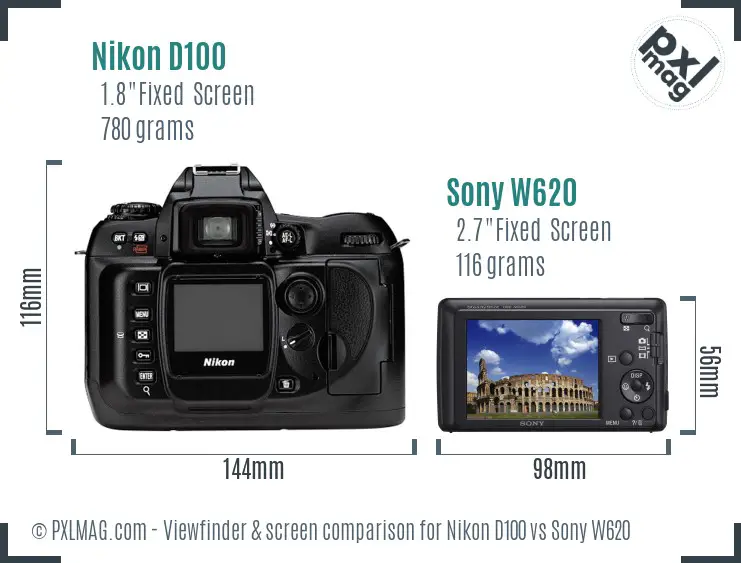 Nikon D100 vs Sony W620 Screen and Viewfinder comparison