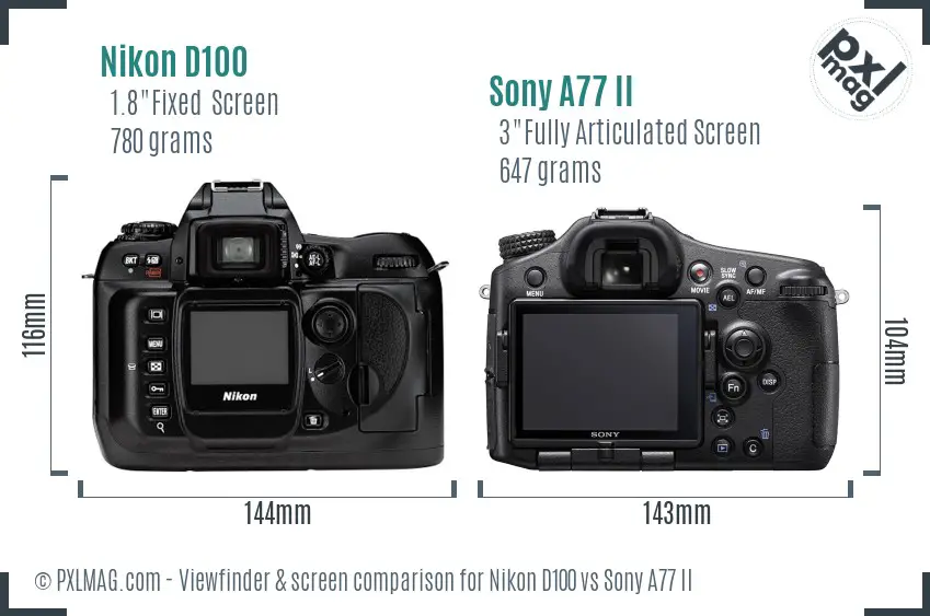 Nikon D100 vs Sony A77 II Screen and Viewfinder comparison