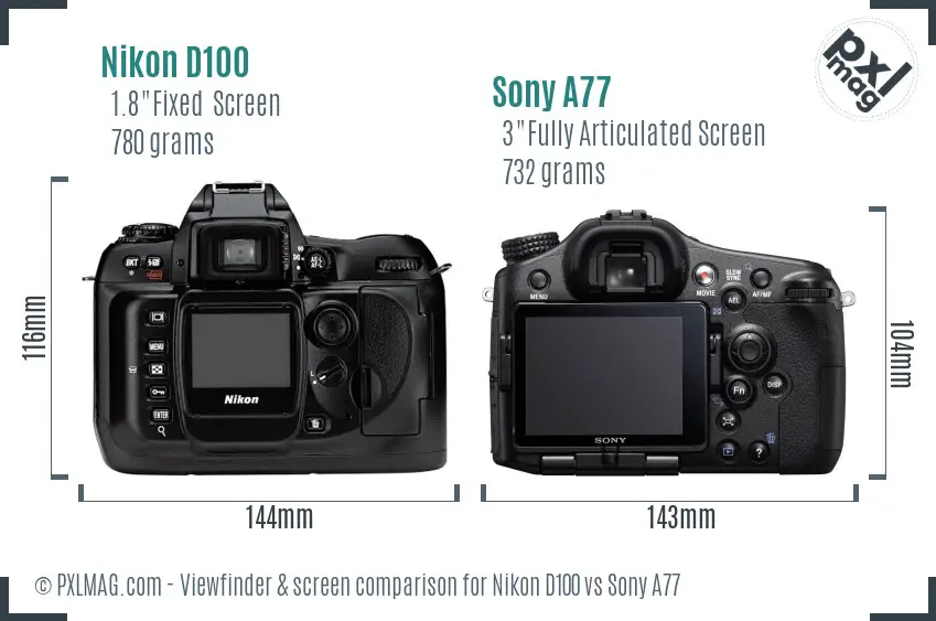 Nikon D100 vs Sony A77 Screen and Viewfinder comparison