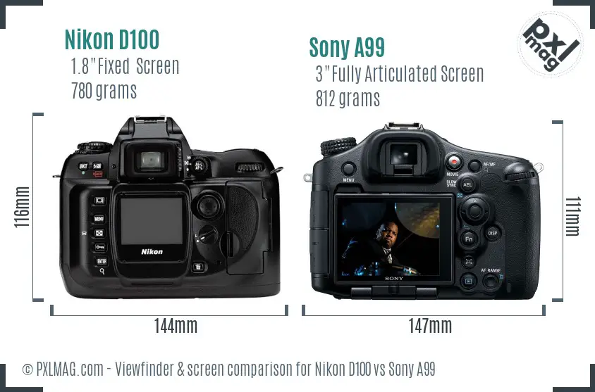 Nikon D100 vs Sony A99 Screen and Viewfinder comparison