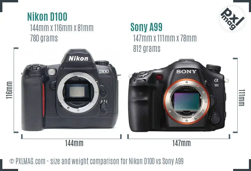 Nikon D100 vs Sony A99 size comparison