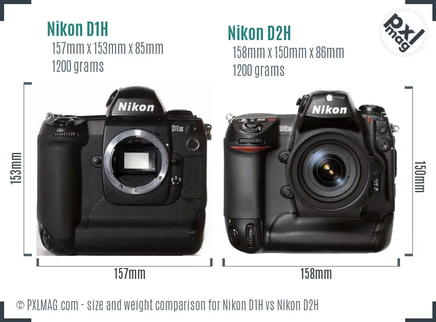 Nikon D1H vs Nikon D2H size comparison