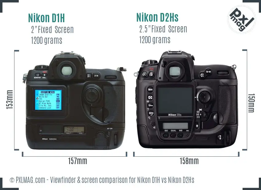 Nikon D1H vs Nikon D2Hs Screen and Viewfinder comparison
