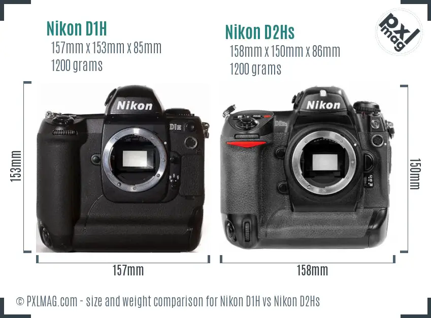 Nikon D1H vs Nikon D2Hs size comparison