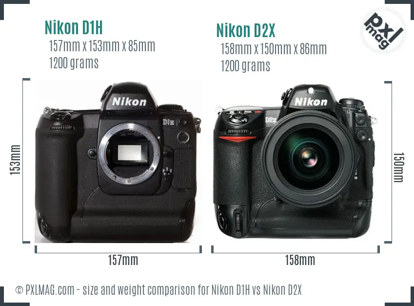 Nikon D1H vs Nikon D2X size comparison