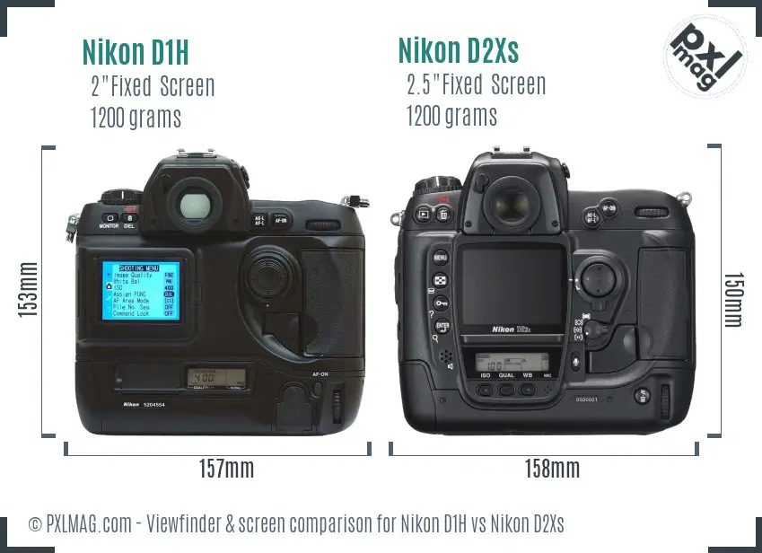 Nikon D1H vs Nikon D2Xs Screen and Viewfinder comparison