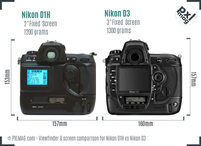Nikon D1H vs Nikon D3 Screen and Viewfinder comparison