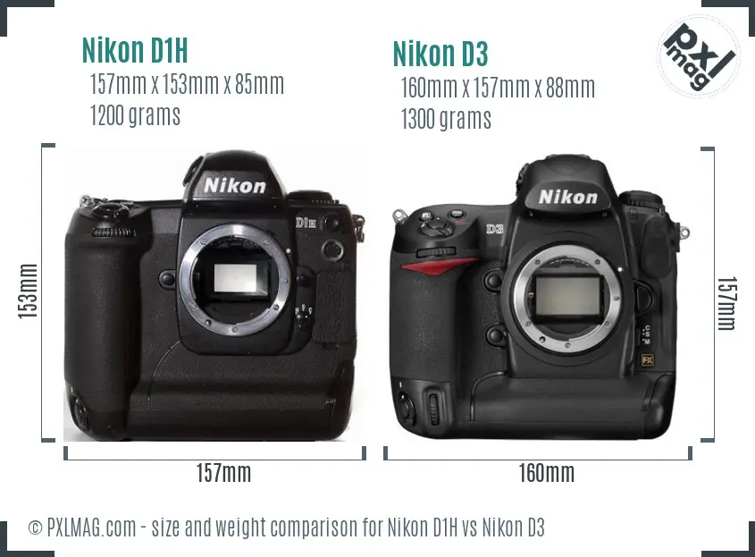 Nikon D1H vs Nikon D3 size comparison