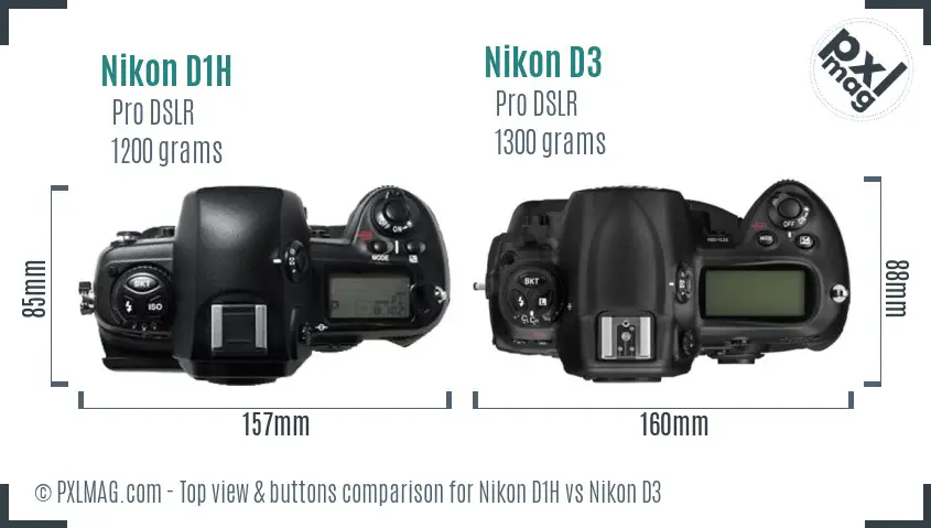 Nikon D1H vs Nikon D3 top view buttons comparison