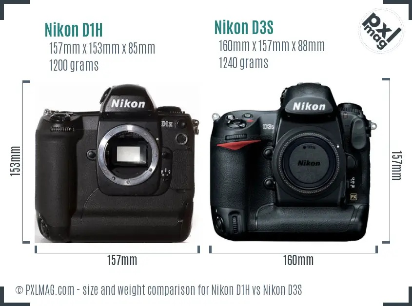 Nikon D1H vs Nikon D3S size comparison
