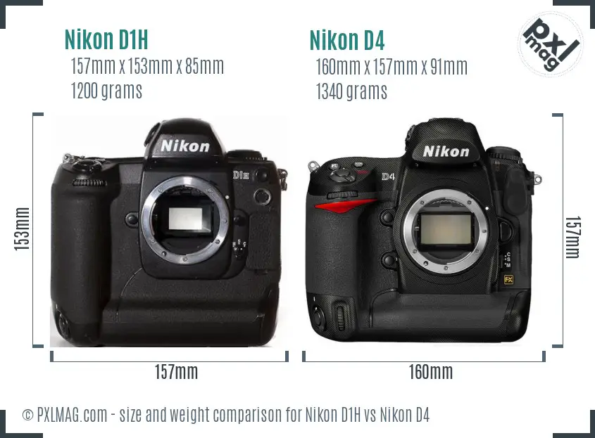 Nikon D1H vs Nikon D4 size comparison