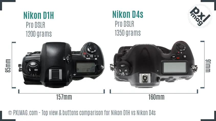 Nikon D1H vs Nikon D4s top view buttons comparison