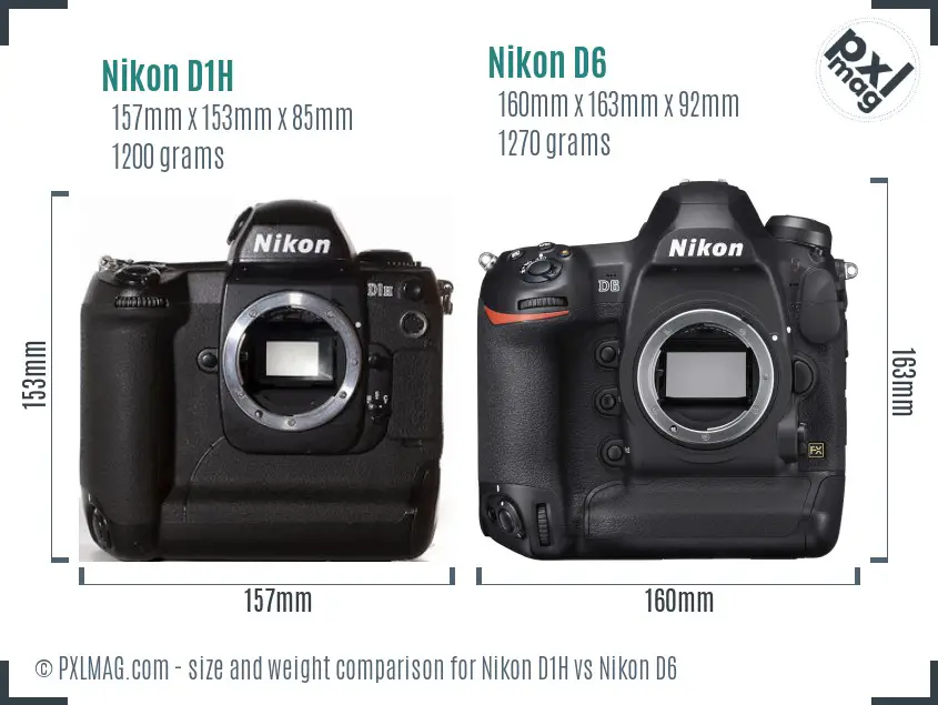 Nikon D1H vs Nikon D6 size comparison