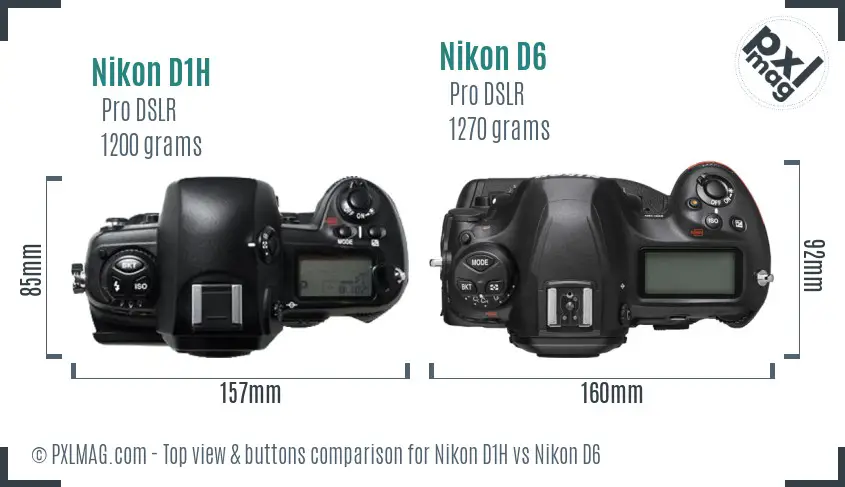 Nikon D1H vs Nikon D6 top view buttons comparison