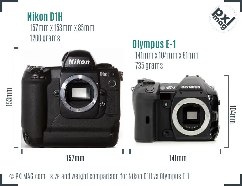 Nikon D1H vs Olympus E-1 size comparison