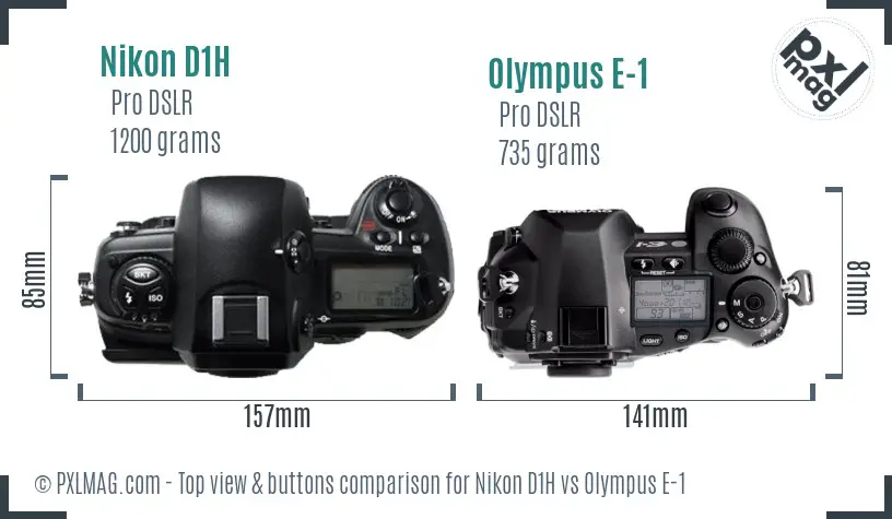 Nikon D1H vs Olympus E-1 top view buttons comparison