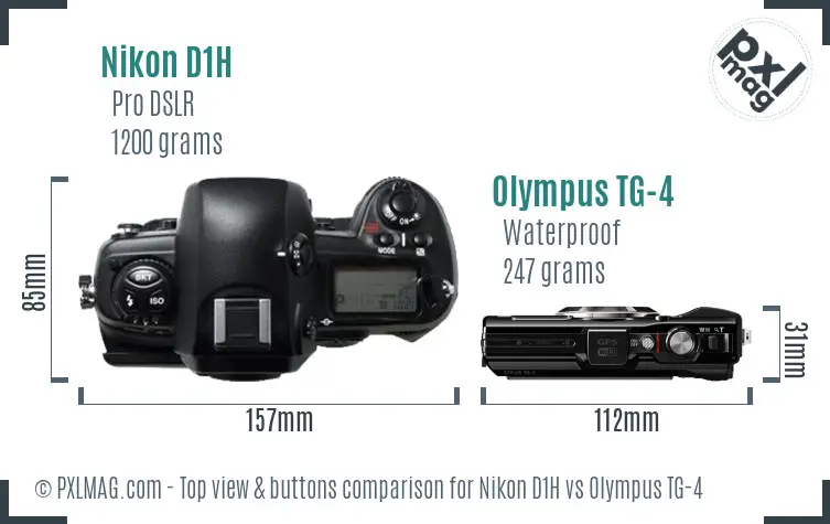 Nikon D1H vs Olympus TG-4 top view buttons comparison