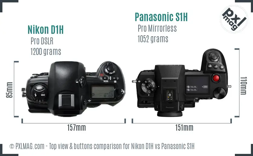 Nikon D1H vs Panasonic S1H top view buttons comparison