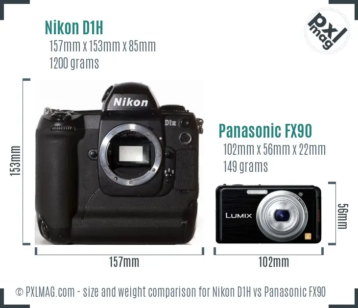 Nikon D1H vs Panasonic FX90 size comparison