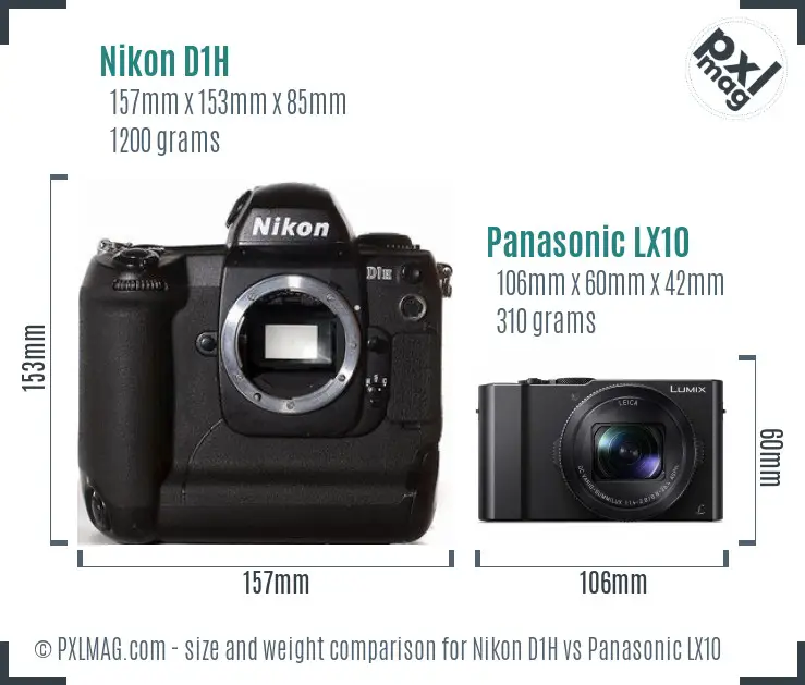 Nikon D1H vs Panasonic LX10 size comparison