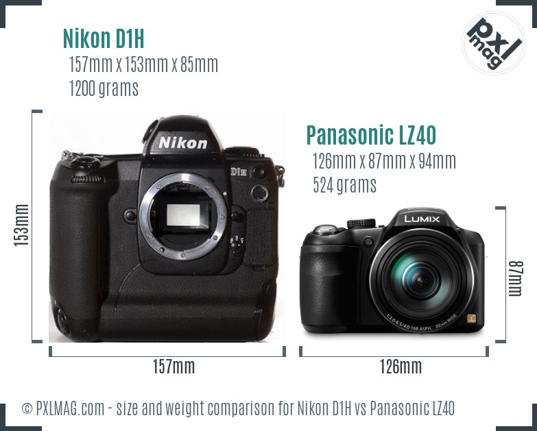 Nikon D1H vs Panasonic LZ40 size comparison