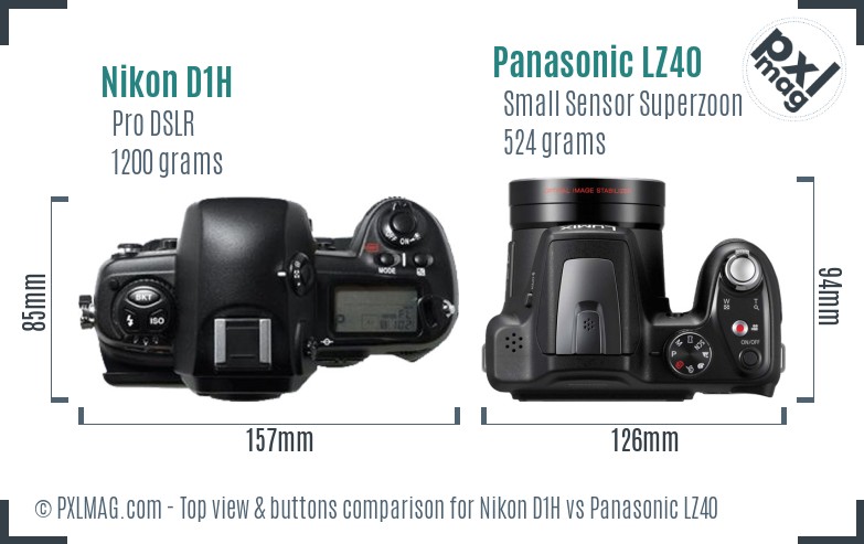 Nikon D1H vs Panasonic LZ40 top view buttons comparison