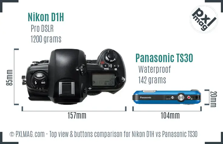 Nikon D1H vs Panasonic TS30 top view buttons comparison
