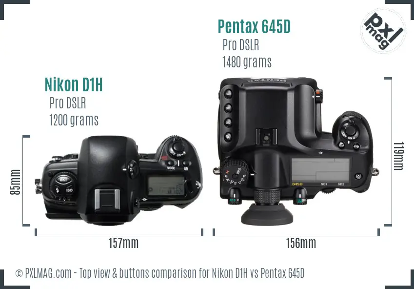 Nikon D1H vs Pentax 645D top view buttons comparison