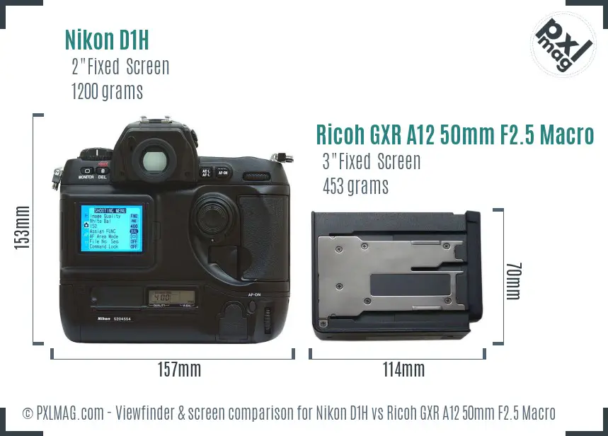 Nikon D1H vs Ricoh GXR A12 50mm F2.5 Macro Screen and Viewfinder comparison