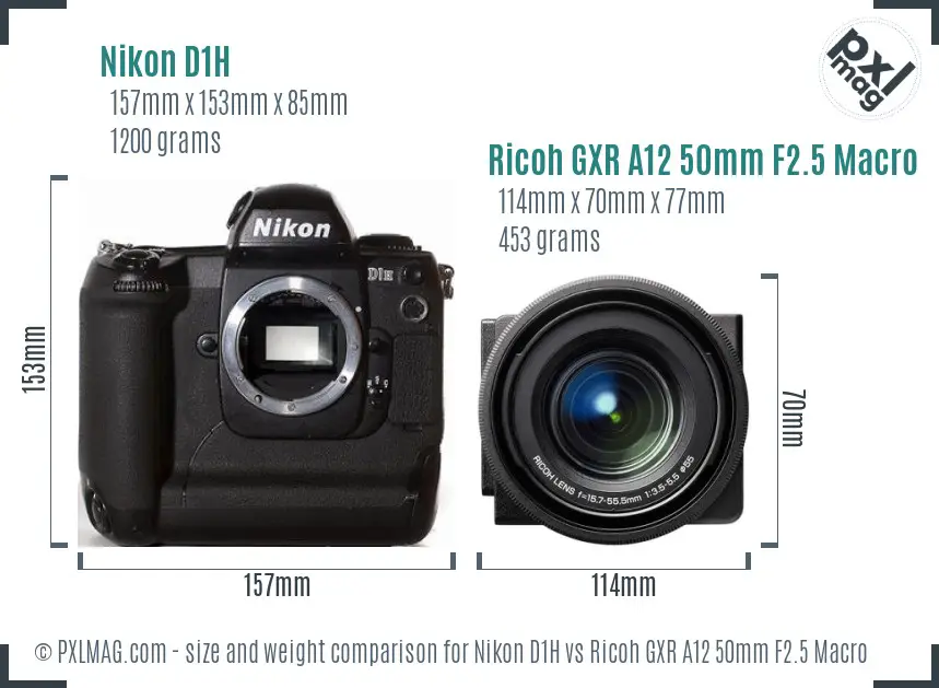 Nikon D1H vs Ricoh GXR A12 50mm F2.5 Macro size comparison